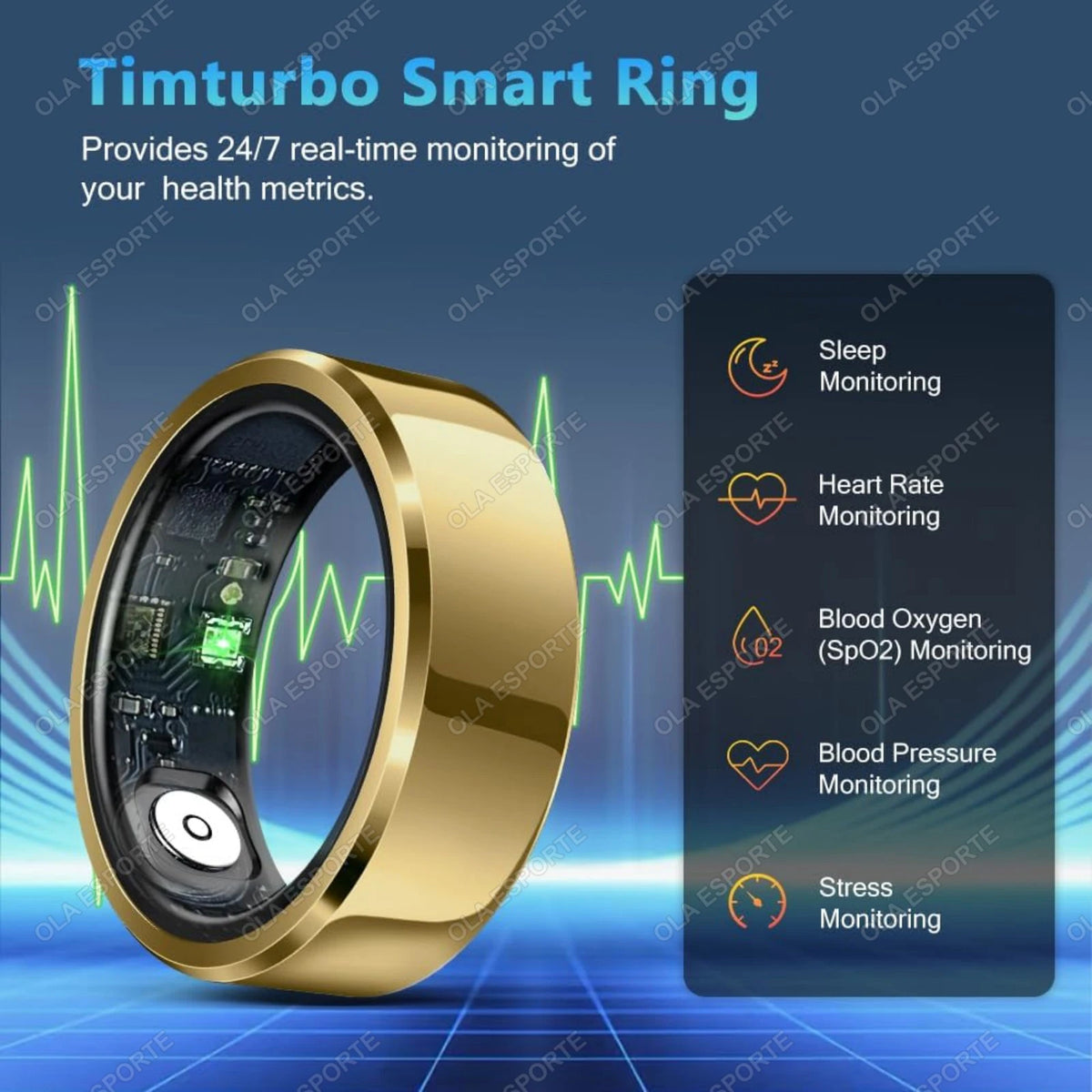 Smart Ring Blood Pressure Heart Rate Sleep Monitoring Smartring IP68 &amp; 5ATM Waterproof Multi-sport Mode Smartring Man Women