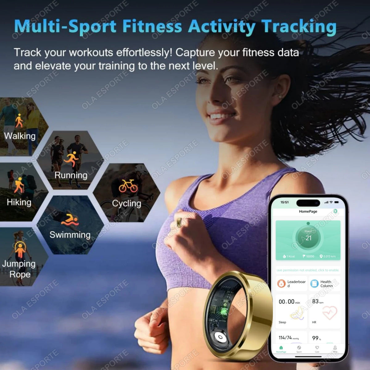 Smart Ring Blood Pressure Heart Rate Sleep Monitoring Smartring IP68 &amp; 5ATM Waterproof Multi-sport Mode Smartring Man Women