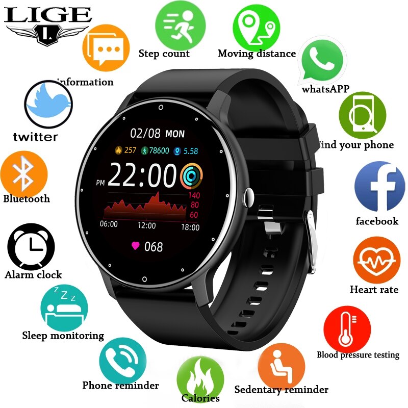 Smart Watch Full Touch Screen Sport Fitness Watch Waterproof Bluetooth